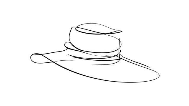 Elegant wide brim hat illustration white background.