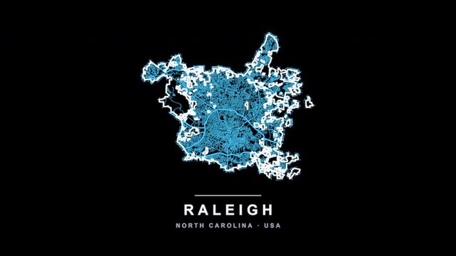Raleigh City Line Map Self Drawing Animated Overlay, Alpha 4K