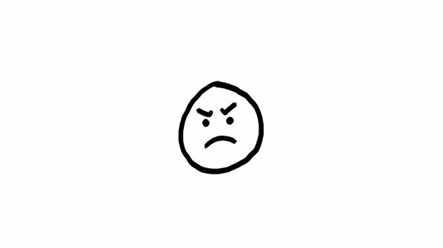 Minimalist hand drawn angry face scribble animation sketch featuring expressive black line art style Video 4K