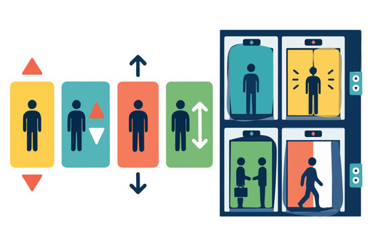 Public elevator signage and passenger information flat vector artwork