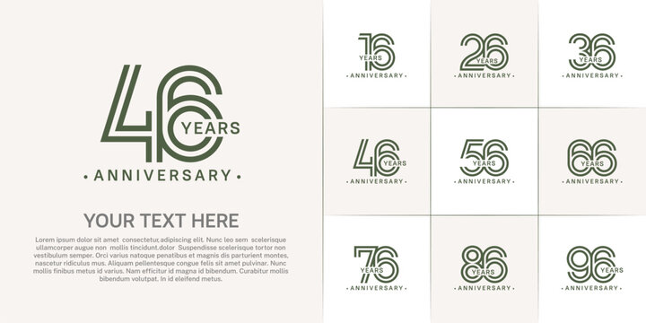 Anniversary logo style double line number set. green color on white background for celebration event