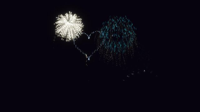 3D Render A vibrant fireworks display unfolds against a velvety black sky, showcasing explosive beauty and intricate patterns