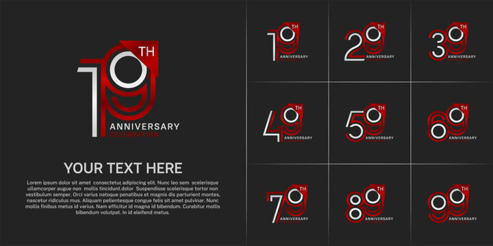 Anniversary logo type set with double line number. white and red color for celebration event