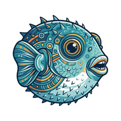 Stylized Vector Illustration of a Decorative Pufferfish © Mahkota