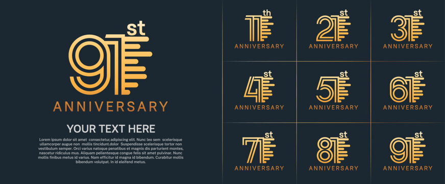 Anniversary logo type set with double line number. golden color can be use special moment