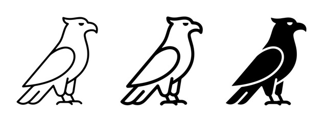 Fototapeta premium Eagle Icons, Bird Silhouette, and Outline Graphics. Set of 3 Vector Art.
