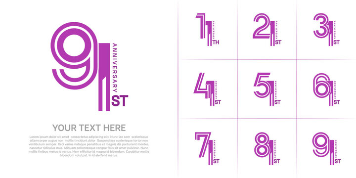 Anniversary logo type set with double line number. purple color can be use special moment