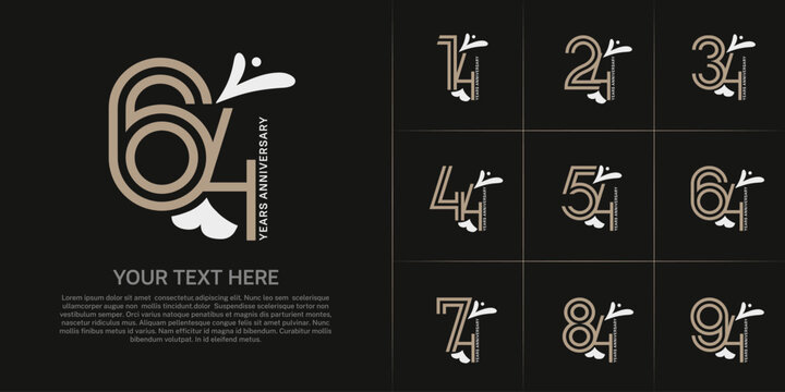 Anniversary logo type set with double line number. brown and white color with leaf ornament can be use special moment