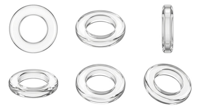 Transparent curtain grommet elements for home decor, sewing, interior design and product presentations. Isolated on White background.