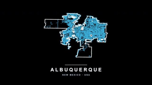 Albuquerque City Line Map Self Drawing Animated Overlay, Alpha 4K
