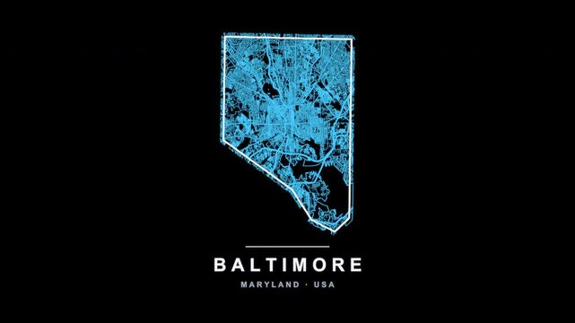 Baltimore City Line Map Self Drawing Animated Overlay, Alpha 4K