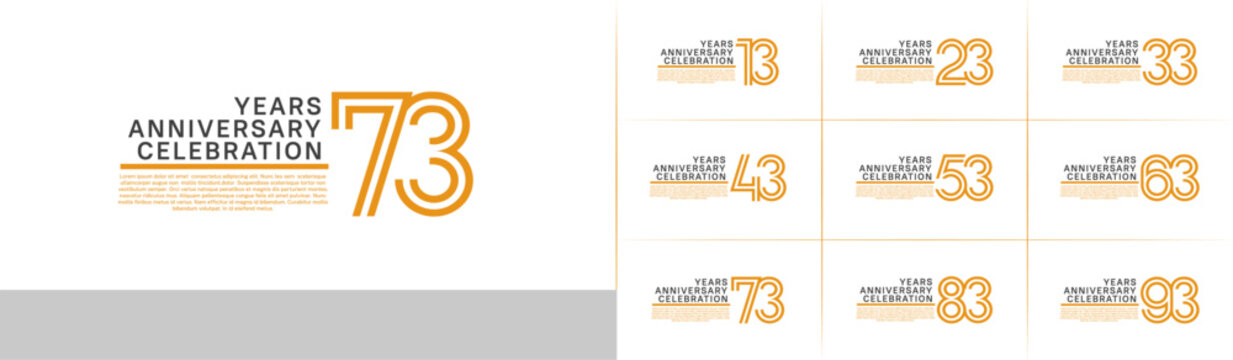 Anniversary logo set with double line number style. orange and black color can be use for special moment