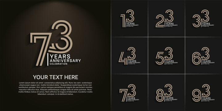 Anniversary logo set with double line number style. brown and white color can be use for special moment