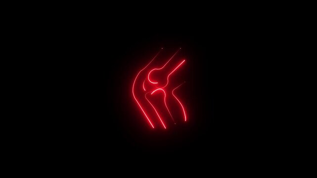 neon line animation of a knee rheumatism icon representing reactive arthritis, joint inflammation, chronic knee pain, orthopedic disorders, rehabilitation, physical therapy