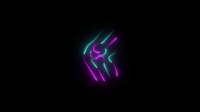 neon line animation of a knee rheumatism icon representing reactive arthritis, joint inflammation, chronic knee pain, orthopedic disorders, rehabilitation, physical therapy