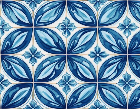 blue azulejo mediterranean ceramic tile seamless pattern