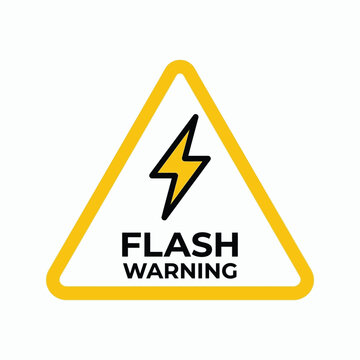 Yellow triangular flash warning sign with lightning bolt icon for photosensitivity safety