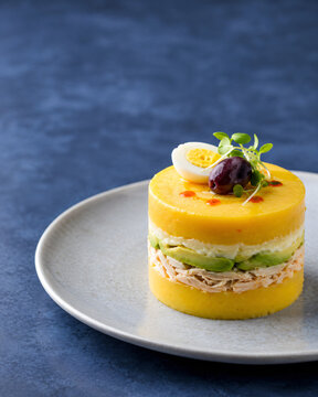 Peruvian Causa Rellena with Chicken, Potato and Avocado