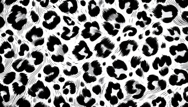 monochrome black and white graphic pattern featuring abstract repeating stylized leopard spots creates a bold continuous surface texture background for textiles