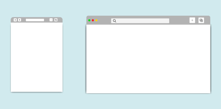 Blank web browser window mockup templates for desktop and mobile responsive design