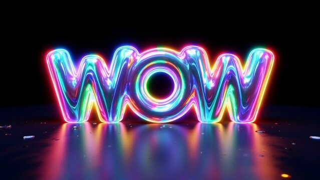 Vibrant Rainbow Neon Wow Typography on Black