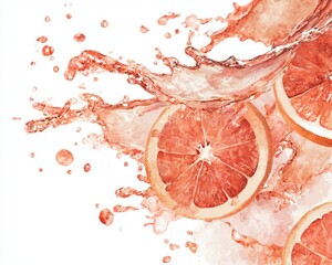 Fototapeta premium Watercolor Grapefruit Slices with Refreshing Juice Splash on White Background