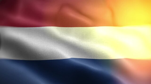 Netherlands flag waving Video. Waving Netherlands flag made of satin or silk fabric. 4K Video Animation.