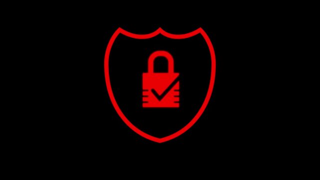 animated shield security icon featuring a secure padlock with a check mark, symbolizing cybersecurity, data protection, authentication, privacy