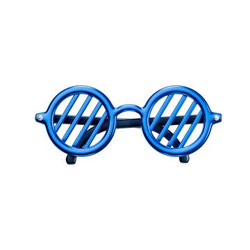3D icon of blue round eyeglasses with striped lenses, transparent background