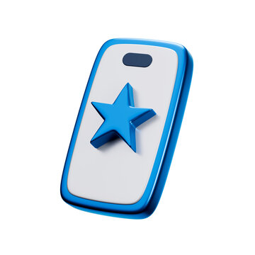 3D icon of blue smartphone with star on screen, transparent background
