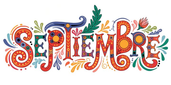 Texto del mes de Septiembre con colores vivos en estilo de ilustraci&oacute;n