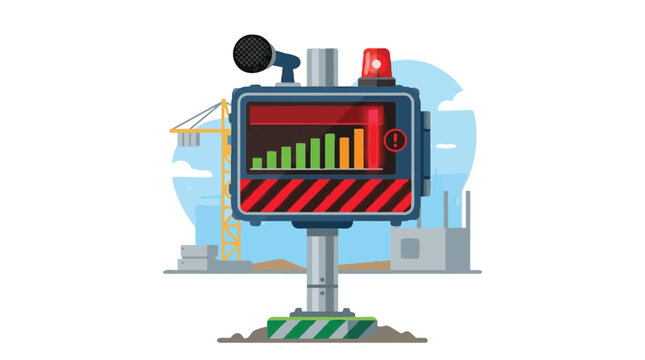 Construction noise monitoring system decibel meter vector illustration