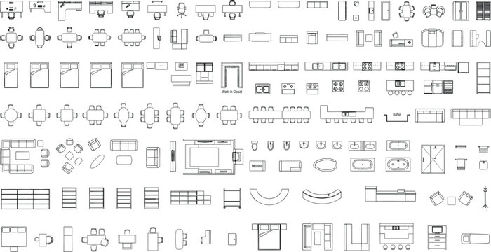 Architectural Furniture Floor Plan Symbols Collection for Interior Design Layout Drawings