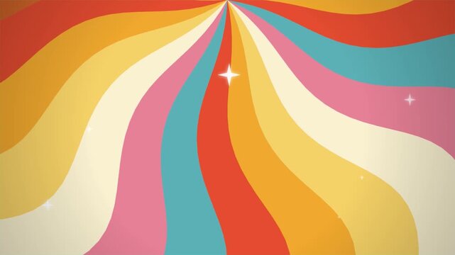 Seventies Retro Wavy Sunburst Motion Background with Psychedelic Colors and Subtle Sparkles for Nostalgic Creative Projects 4k video