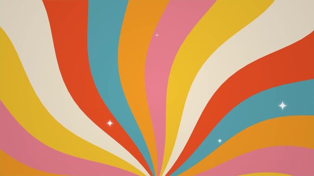 Retro Groovy Wavy Ray Background with Twinkling Stars 4k video