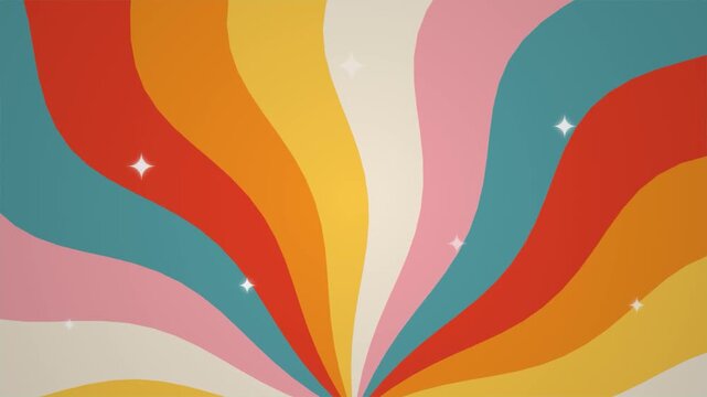 Retro Groovy Wavy Motion Graphic with Sparkling Stars for Nostalgic Content 4k video