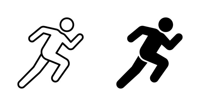 Running man icon set, sport athlete runner line and silhouette symbols on transparent background