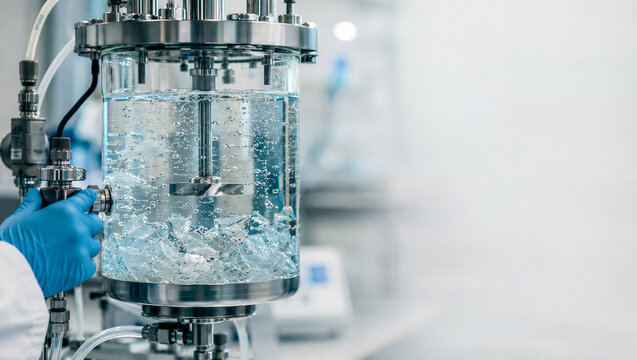 Laboratory Crystallization Reactor With Growing Crystals