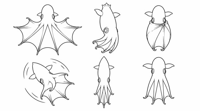 Vampire Squid Character Sheet, Set of Cute Dumbo Octopus Poses