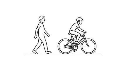 Obraz premium Man Walking and Person Cycling Line Art Vector