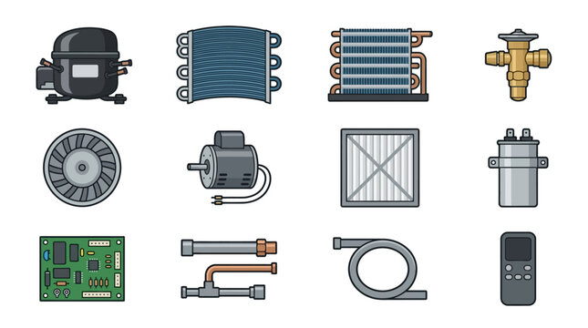 HVAC and Air Conditioning Component Icon Set