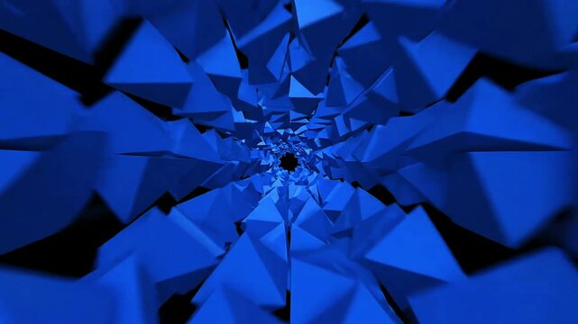 Abstract Geometric Blue Triangular Pattern Tunnel Effect for Visual Motion Backgrounds