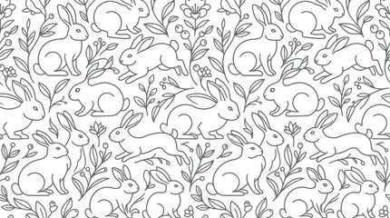 Fototapeta premium Seamless bunny and floral pattern