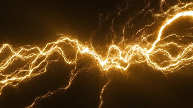 Abstract background featuring golden electric lightning bolts against a dark black background.
