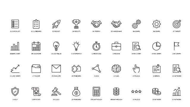 Business and productivity icon set with labeled concepts on white background&hellip;