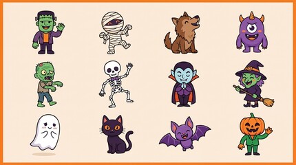 Obraz premium Friendly Halloween Monster Character Grid
