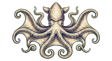 Detailed vintage illustration of an octopus with intricate tentacles © colorshapppy