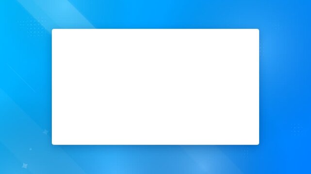 White rectangular frame on blue gradient background with geometric shapes