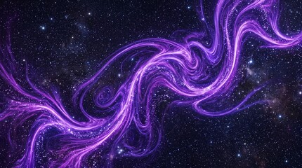 Abstract Purple Energy Wave and Cosmic Nebula Flowing Through Deep Space with Stars