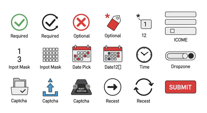 Form input and submission UI icons.